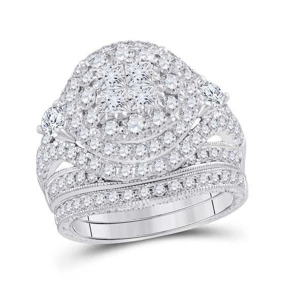 14k White Gold Princess Diamond Bridal Wedding Ring Band Set 2-3/4 Cttw
