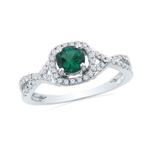  10k White Gold Womens Round Synthetic Emerald Solitaire Diamond Ring 3/4 Cttw
