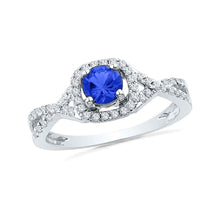  10k White Gold Womens Round Synthetic Blue Sapphire Solitaire Diamond Ring 1/5 Cttw
