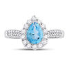 10k White Gold Womens Pear Synthetic Blue Topaz Solitaire Ring 2 Cttw