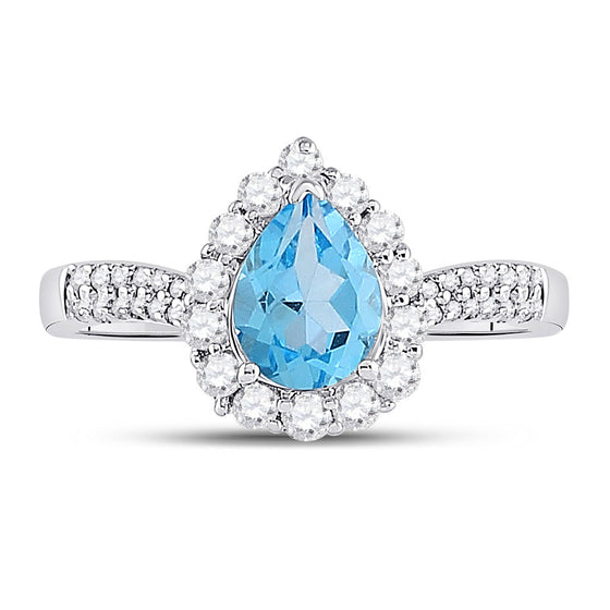10k White Gold Womens Pear Synthetic Blue Topaz Solitaire Ring 2 Cttw