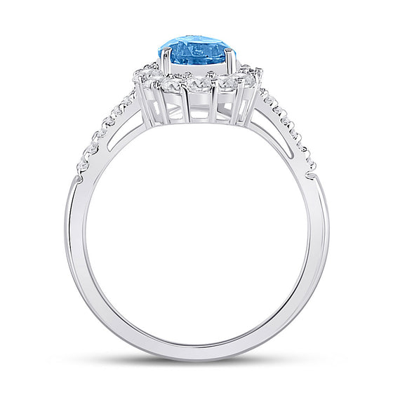 10k White Gold Womens Pear Synthetic Blue Topaz Solitaire Ring 2 Cttw