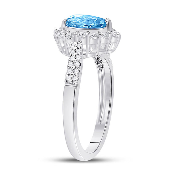 10k White Gold Womens Pear Synthetic Blue Topaz Solitaire Ring 2 Cttw