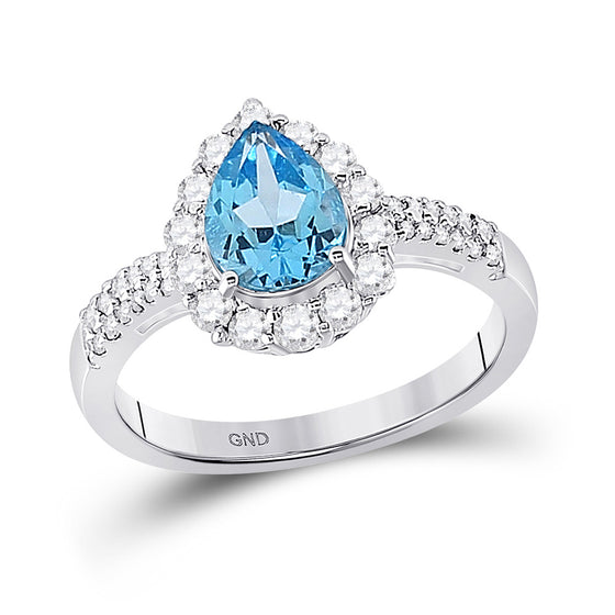 10k White Gold Womens Pear Synthetic Blue Topaz Solitaire Ring 2 Cttw