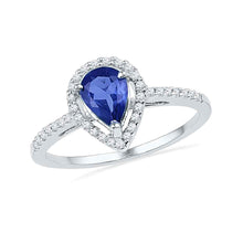  10k White Gold Womens Pear Synthetic Blue Sapphire Teardrop Ring 1 Cttw
