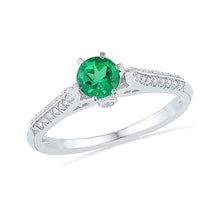  10k White Gold Womens Round Synthetic Emerald Solitaire Ring 5/8 Cttw