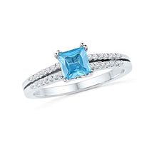  10k White Gold Womens Princess Synthetic Blue Topaz Solitaire Ring 5/8 Cttw