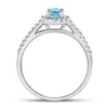 10k White Gold Womens Oval Aquamarine Diamond-accent Solitaire Ring 1/5 Cttw