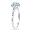 10k White Gold Womens Oval Aquamarine Diamond-accent Solitaire Ring 1/5 Cttw