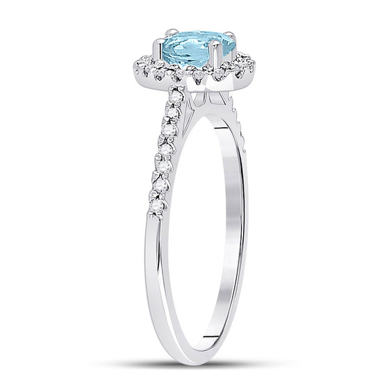 10k White Gold Womens Oval Aquamarine Diamond-accent Solitaire Ring 1/5 Cttw