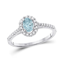  10k White Gold Womens Oval Aquamarine Diamond-accent Solitaire Ring 1/5 Cttw