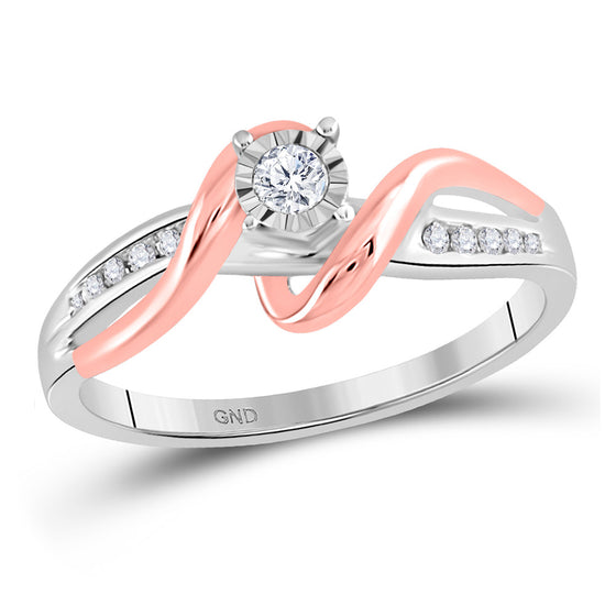 10k White & Rose-tone Gold Round Diamond Solitaire Bridal Wedding Engagement Ring 1/8 Cttw