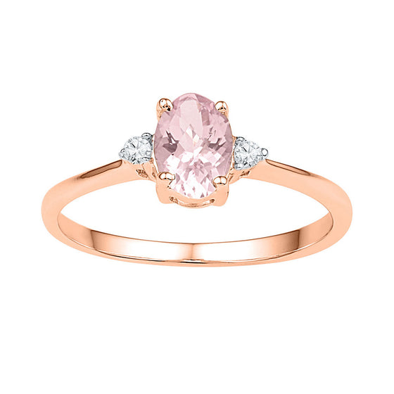 10k Rose Gold Womens Oval Synthetic Morganite Solitaire Diamond Ring 5/8 Cttw