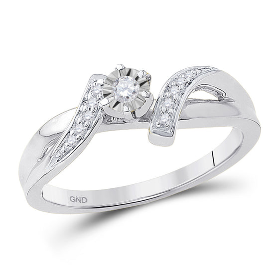 10k White Gold Womens Round Diamond Solitaire Promise Ring 1/10 Cttw
