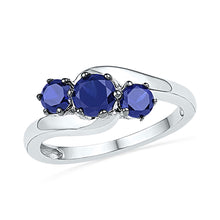  10k White Gold Womens Round Synthetic Blue Sapphire 3-stone Ring 1-1/2 Cttw
