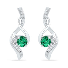  10k White Gold Womens Round Synthetic Emerald Fashion Earrings 1/3 Cttw