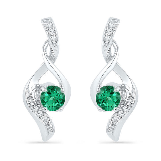 10k White Gold Womens Round Synthetic Emerald Fashion Earrings 1/3 Cttw