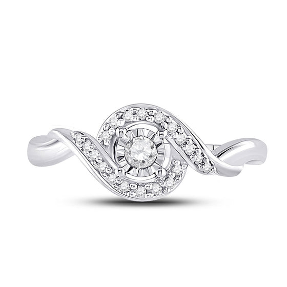 10k White Gold Womens Round Diamond Solitaire Twist Promise Ring 1/6 Cttw