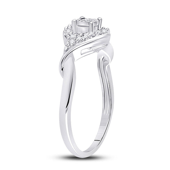 10k White Gold Womens Round Diamond Solitaire Twist Promise Ring 1/6 Cttw