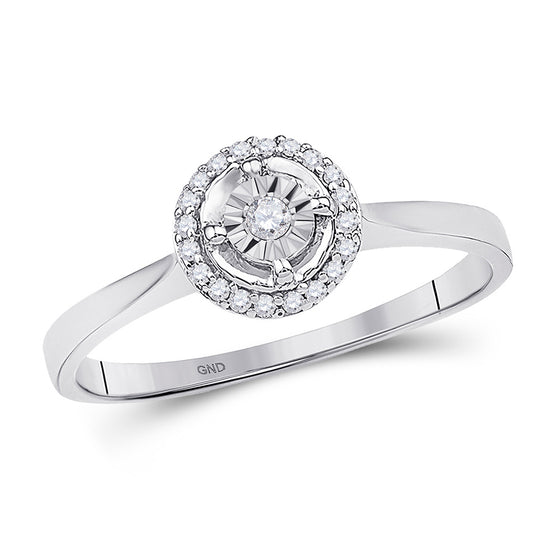 10k White Gold Round Diamond Solitaire Halo Bridal Wedding Engagement Ring 1/12 Cttw