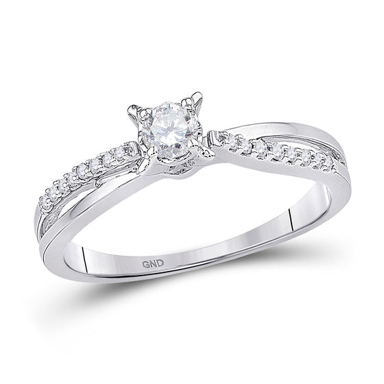 10k White Gold Womens Round Diamond Solitaire Crossover Promise Ring 1/4 Cttw