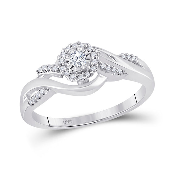 10k White Gold Womens Round Diamond Solitaire Promise Ring 1/6 Cttw