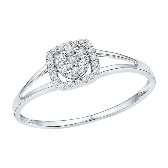 10k White Gold Womens Round Diamond Square Frame Cluster Ring 1/10 Cttw