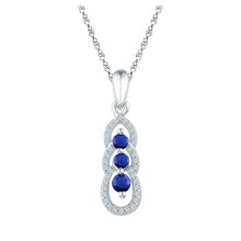  10k White Gold Womens Round Synthetic Blue Sapphire 3-stone Pendant 1/2 Cttw