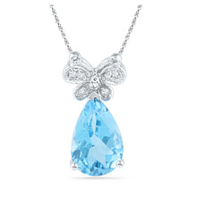  10k White Gold Womens Pear Synthetic Blue Topaz Butterfly Bug Diamond Pendant 2-1/2 Cttw