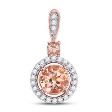  10k Rose Gold Womens Round Morganite Diamond Solitaire Pendant 3/8 Cttw