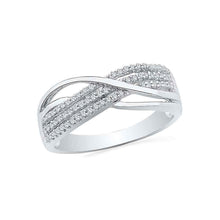  10k White Gold Womens Round Diamond Crossover Band Ring 1/5 Cttw