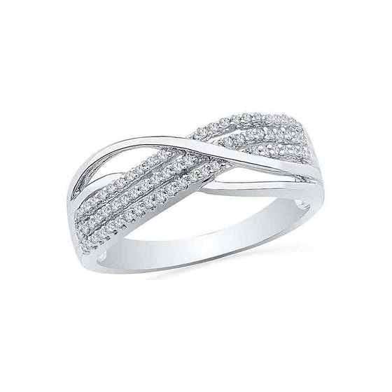 10k White Gold Womens Round Diamond Crossover Band Ring 1/5 Cttw