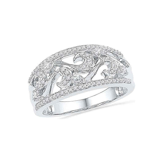 10k White Gold Womens Round Diamond Filigree Band Ring 1/3 Cttw