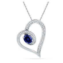  10k White Gold Womens Oval Synthetic Blue Sapphire Heart Outline Pendant 3/4 Cttw