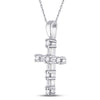10k White Gold Womens Round Baguette Diamond Cross Pendant 1/4 Cttw