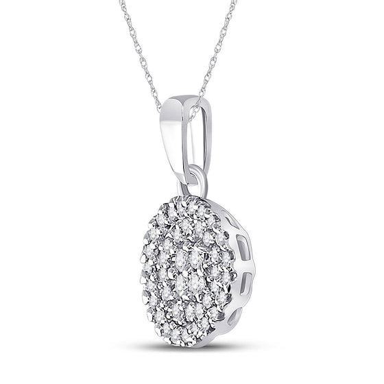 10k White Gold Womens Round Diamond Circle Cluster Pendant 1/4 Cttw