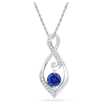  10k White Gold Womens Round Synthetic Blue Sapphire Solitaire Diamond Pendant 1/10 Cttw