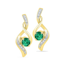  10k Yellow Gold Womens Round Synthetic Emerald Solitaire Diamond Earrings 1/3 Cttw