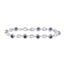  Sterling Silver Womens Round Synthetic Blue Sapphire Tennis Bracelet 3 Cttw