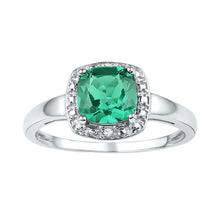  Sterling Silver Womens Cushion Synthetic Emerald Solitaire Diamond Ring 1-3/4 Cttw