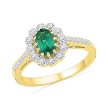  10k Yellow Gold Womens Oval Synthetic Emerald Diamond Solitaire Ring 7/8 Cttw