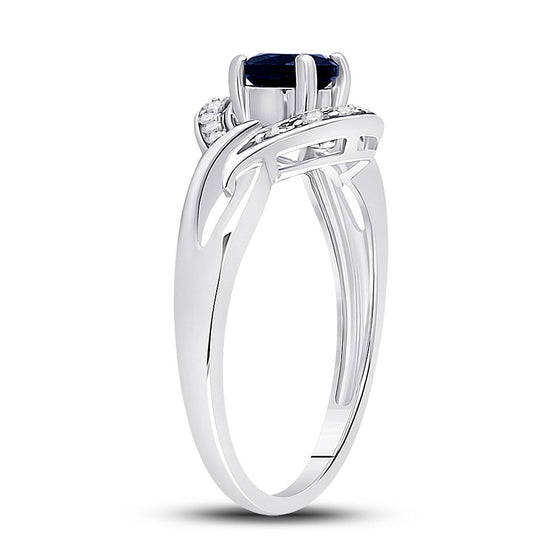 Sterling Silver Womens Round Synthetic Blue Sapphire Solitaire Diamond Ring 5/8 Cttw