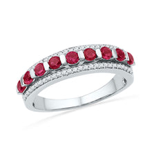  10k White Gold Womens Round Synthetic Ruby Diamond Band Ring 1 Cttw