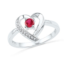  Sterling Silver Womens Round Synthetic Ruby Solitaire Diamond Heart Ring 1/4 Cttw