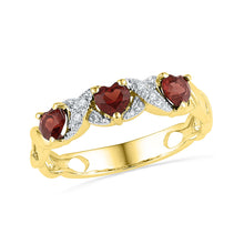 10k Yellow Gold Womens Heart Garnet Diamond 3-stone Ring 7/8 Cttw