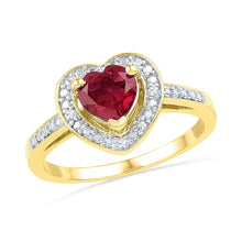  10k Yellow Gold Womens Round Synthetic Ruby Heart Ring 1 Cttw