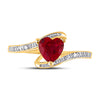 10k Yellow Gold Womens Heart Synthetic Ruby Solitaire Diamond-accent Bypass Ring 1 Cttw