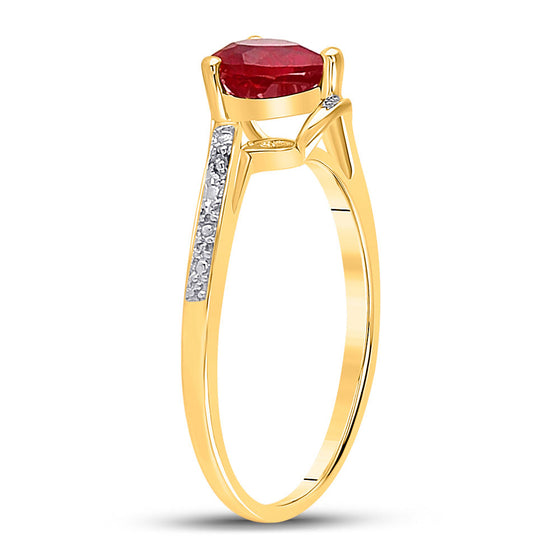10k Yellow Gold Womens Heart Synthetic Ruby Solitaire Diamond-accent Bypass Ring 1 Cttw
