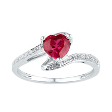  Sterling Silver Womens Heart Synthetic Ruby Solitaire Diamond Ring 1 Cttw