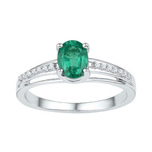  Sterling Silver Womens Oval Synthetic Emerald Solitaire Diamond Ring 1/2 Cttw